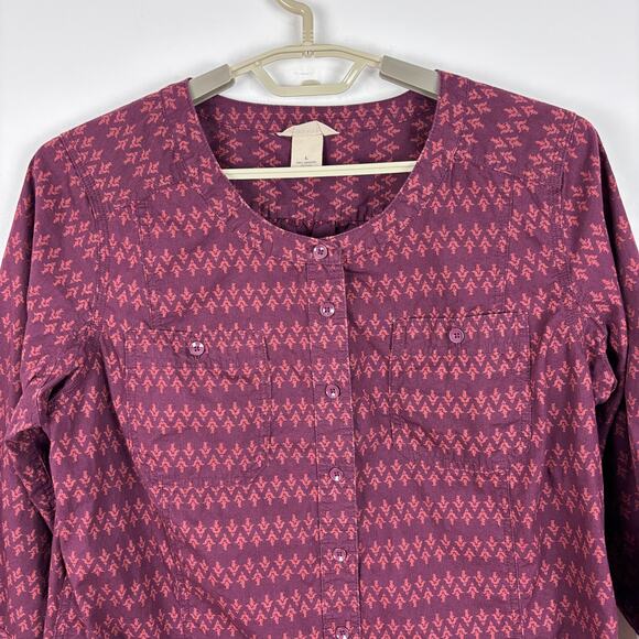 Duluth Trading Women's Free Range Cotton 3/4 Sleeve Tunic Maroon Red Print - Picture 3 of 8